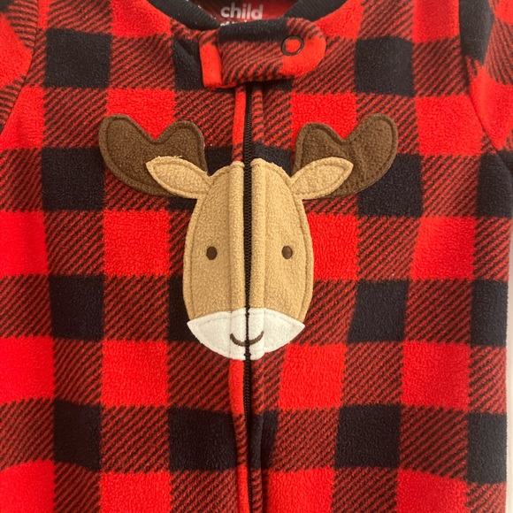 Moose Design Red and Black Checkered Fleece Double Zipper Sleeper by Carter’s - Picture 2 of 9